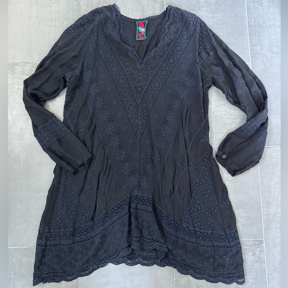 Johnny Was Black Relaxed Pleated Tunic